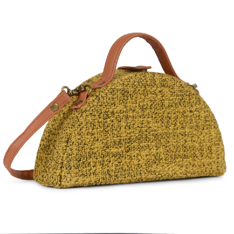 Yellow Texture Handcrafted Semi Circle Crossbody Clutch Bag