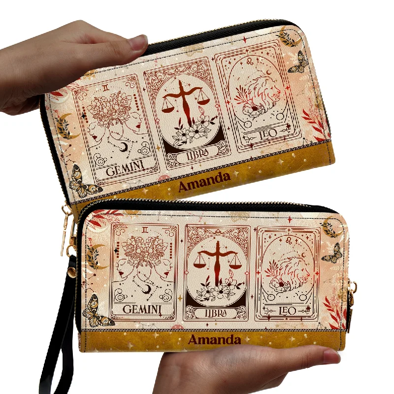 Zodiac Big Three - Personalized Leather Clutch Purse SBCPLM2568T